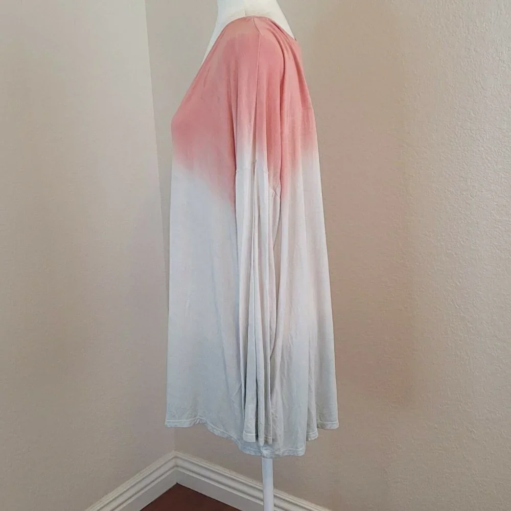 Como Blu Pink & White Ombre Two-Tone V-Neck Long Sleeve Tee Plus Size 3X - Picture 6 of 11